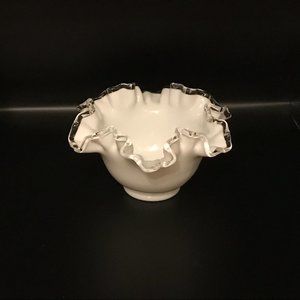 VTG Fenton Silver Crest, Crimped Edge, Milk Glass Candy/Nut Dish
